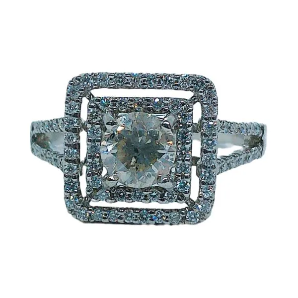 18K White Gold 0.82 CT Double Halo Split Shank Diamond Engagement Ring Joint Venture Jewelry Cary, NC