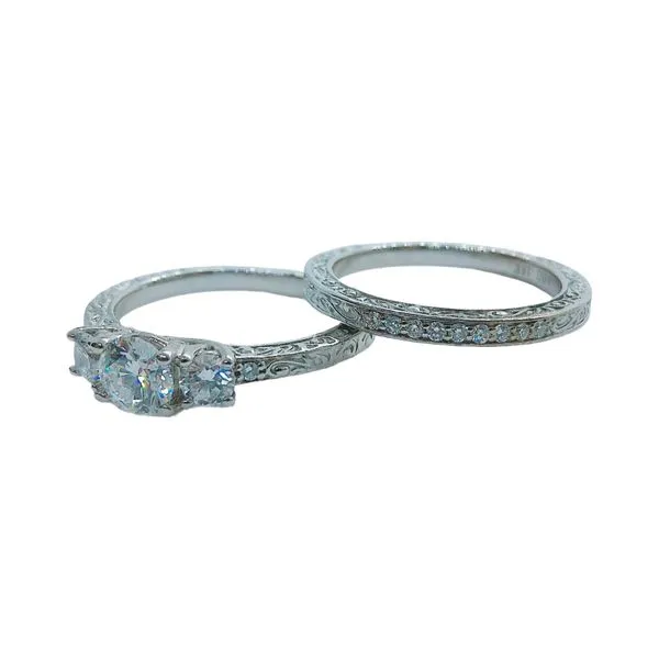 18K White Gold 3-Stone Diamond Engagement Ring & Wedding Band Set Image 3 Joint Venture Jewelry Cary, NC