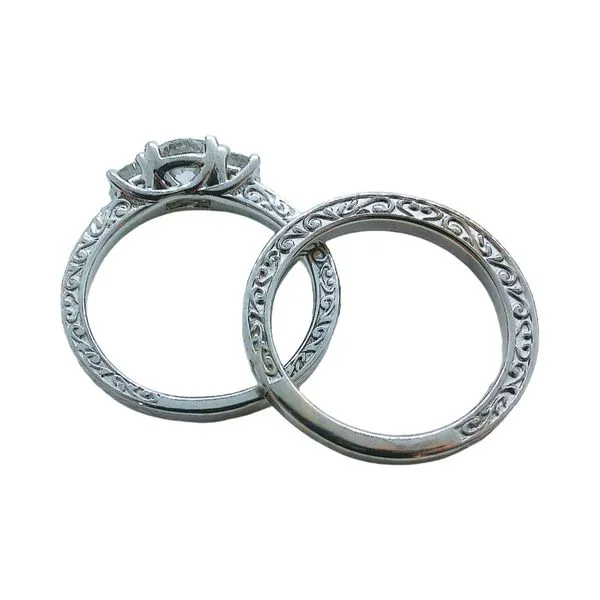 18K White Gold 3-Stone Diamond Engagement Ring & Wedding Band Set Image 4 Joint Venture Jewelry Cary, NC