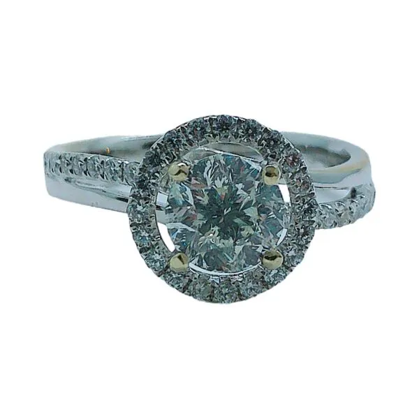 14K White Gold 0.98 CT Modified Brilliant Cut Diamond Halo Engagement Ring Joint Venture Jewelry Cary, NC