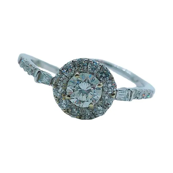 14K White Gold 0.39 CT Round Brilliant Diamond Halo Engagement Ring Joint Venture Jewelry Cary, NC