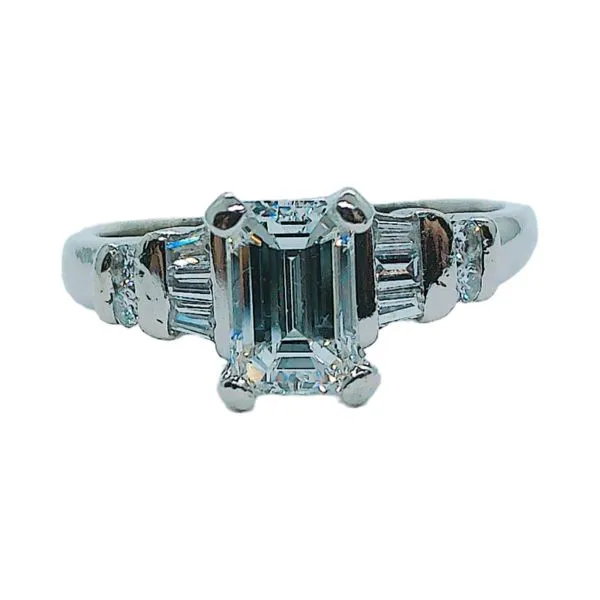 Platinum Emerald-Cut Diamond Engagement Ring & Matching Baguette Diamond Wedding Band Image 3 Joint Venture Jewelry Cary, NC