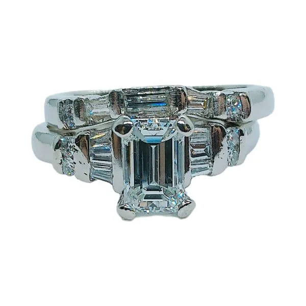Platinum Emerald-Cut Diamond Engagement Ring & Matching Baguette Diamond Wedding Band Joint Venture Jewelry Cary, NC