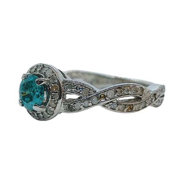 14K White Gold 0.40 CT Blue Diamond Halo Estate Ring with Diamond Accents Image 2 Joint Venture Jewelry Cary, NC