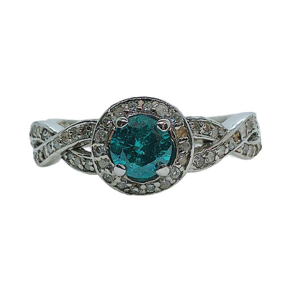 14K White Gold 0.40 CT Blue Diamond Halo Estate Ring with Diamond Accents Joint Venture Jewelry Cary, NC