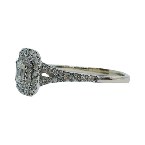 10K White Gold Emerald Cut Diamond Double Halo Estate Engagement Ring Image 2 Joint Venture Jewelry Cary, NC