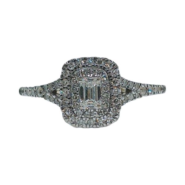 10K White Gold Emerald Cut Diamond Double Halo Estate Engagement Ring Joint Venture Jewelry Cary, NC