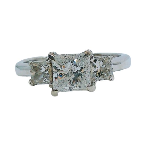 14K White Gold 1.49 CTW Princess Cut Diamond Three-Stone Engagement Ring Joint Venture Jewelry Cary, NC