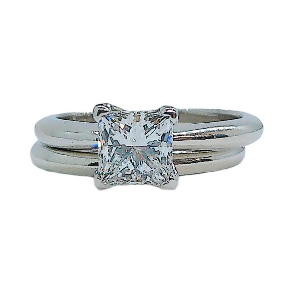 Platinum 1.02 CT GIA F VS1 Square Modified Brilliant Diamond Solitaire Engagement Ring & Wedding Band Set Joint Venture Jewelry Cary, NC