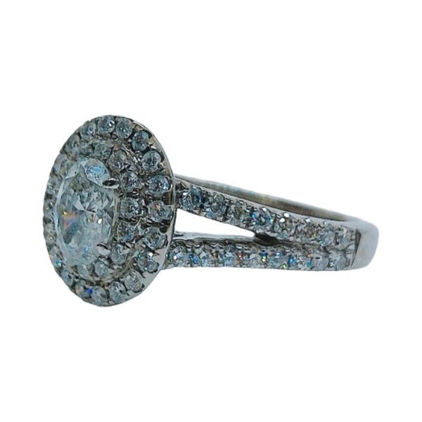 14K White Gold 0.41 CT Oval Diamond Double Halo Estate Engagement Ring Image 2 Joint Venture Jewelry Cary, NC
