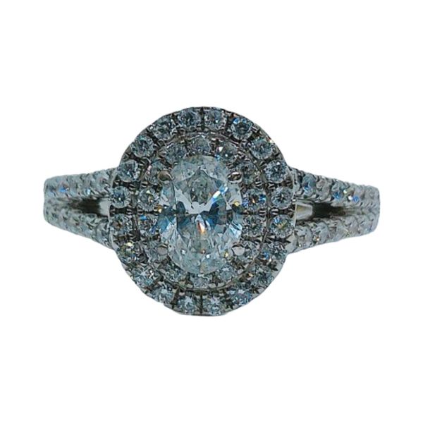 14K White Gold 0.41 CT Oval Diamond Double Halo Estate Engagement Ring Joint Venture Jewelry Cary, NC