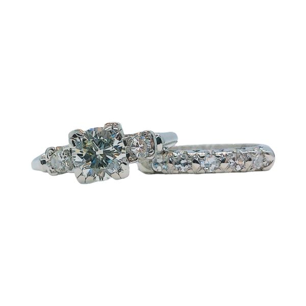 Platinum Estate 0.60ct Diamond Engagement Ring & Matching Wedding Band Set Image 2 Joint Venture Jewelry Cary, NC