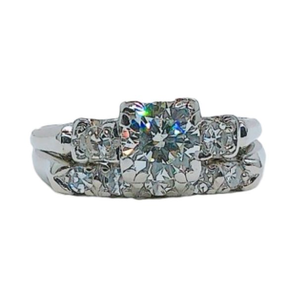 Platinum Estate 0.60ct Diamond Engagement Ring & Matching Wedding Band Set Joint Venture Jewelry Cary, NC