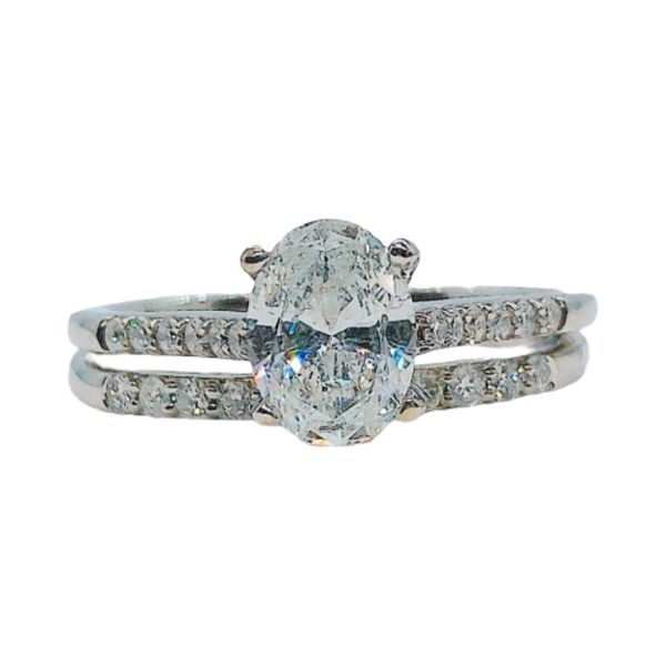 14K White Gold 0.96ct Oval Diamond Engagement Ring & Matching Wedding Band Set Joint Venture Jewelry Cary, NC