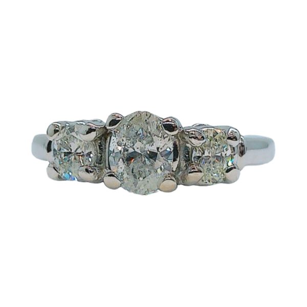 18K White Gold 0.70ctw Oval Diamond Three-Stone Engagement Ring Joint Venture Jewelry Cary, NC