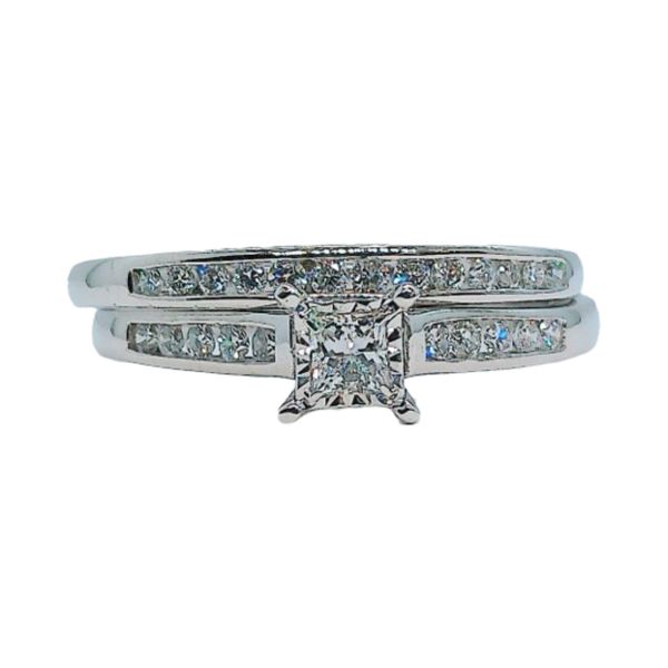 10K White Gold 0.12ct Princess Diamond Bridal Set Image 2 Joint Venture Jewelry Cary, NC