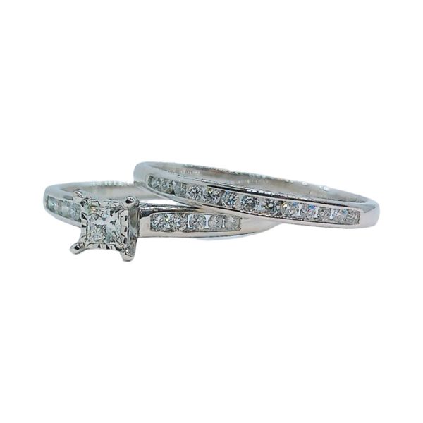 10K White Gold 0.12ct Princess Diamond Bridal Set Joint Venture Jewelry Cary, NC