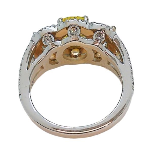 14K White Gold 1.18ct Fancy Yellow Diamond Three-Stone Halo Ring Image 3 Joint Venture Jewelry Cary, NC