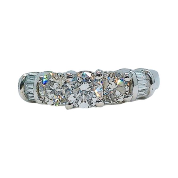 14K White Gold Three-Stone Diamond and Baguette Ring Joint Venture Jewelry Cary, NC