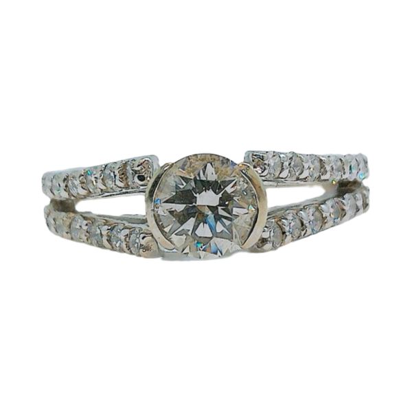 18K White Gold 0.64ct Round Brilliant Diamond Split Shank Engagement Ring Joint Venture Jewelry Cary, NC
