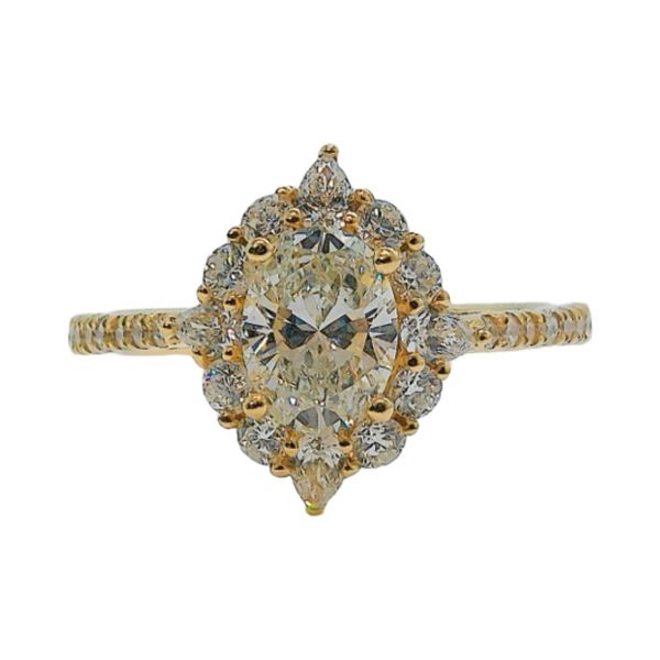 14K Yellow Gold 0.73ct Oval Diamond Halo Engagement Ring with 0.645ctw Accents Joint Venture Jewelry Cary, NC