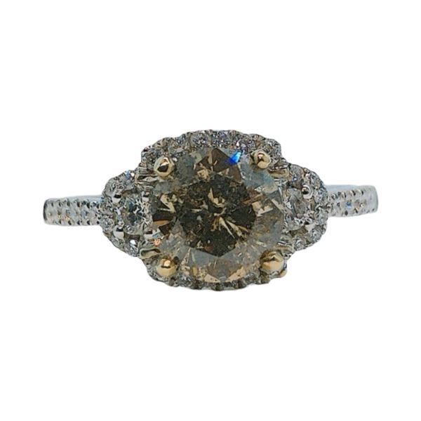 18K White Gold 1.05ct Brown Salt & Pepper Diamond Halo Engagement Ring Joint Venture Jewelry Cary, NC