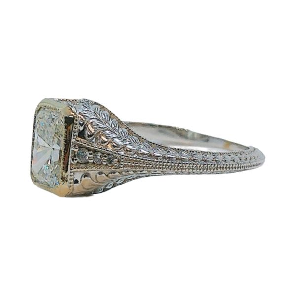 14K White Gold 1.04ct Radiant Cut Diamond Filigree Ring Image 2 Joint Venture Jewelry Cary, NC