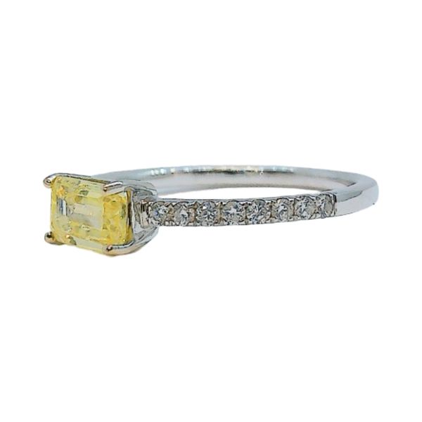 14K White Gold .68ct Fancy Yellow Emerald Cut Diamond Ring Image 2 Joint Venture Jewelry Cary, NC
