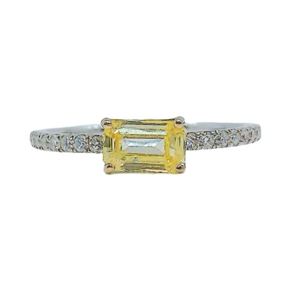 14K White Gold .68ct Fancy Yellow Emerald Cut Diamond Ring Joint Venture Jewelry Cary, NC