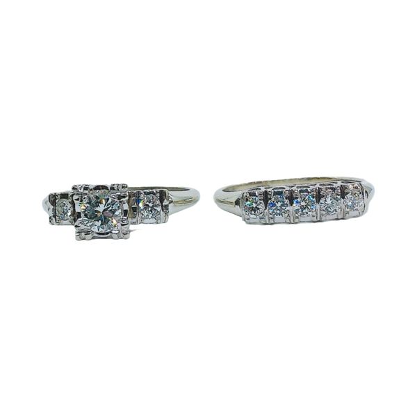 Estate 14K White Gold 0.70 CTW Diamond Engagement Ring & Wedding Band Set Image 3 Joint Venture Jewelry Cary, NC