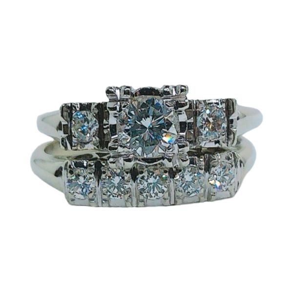 Estate 14K White Gold 0.70 CTW Diamond Engagement Ring & Wedding Band Set Joint Venture Jewelry Cary, NC