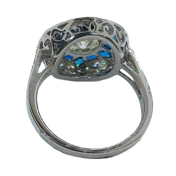 Platinum Antique-Style 1.21 CT Transition Cut Diamond & Calibré Sapphire Ring Image 3 Joint Venture Jewelry Cary, NC
