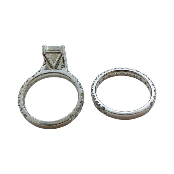 Platinum 5.11ct Emerald Cut Lab Diamond Bridal Set with Natural Diamond Accents Image 4 Joint Venture Jewelry Cary, NC