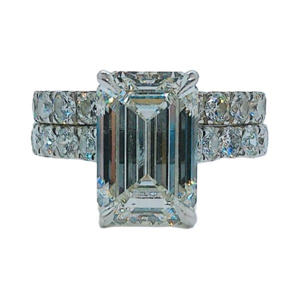 Platinum 5.11ct Emerald Cut Lab Diamond Bridal Set with Natural Diamond Accents Joint Venture Jewelry Cary, NC