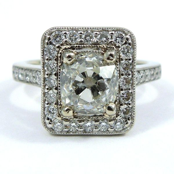 Mine Cut Diamond Engagement Ring in Modern Setting Joint Venture Jewelry Cary, NC