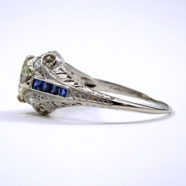 Vintage Transition Cut Diamond Engagement Ring with Sapphires Image 2 Joint Venture Jewelry Cary, NC
