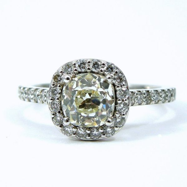 Mine Cut Diamond Halo Engagement Ring Joint Venture Jewelry Cary, NC