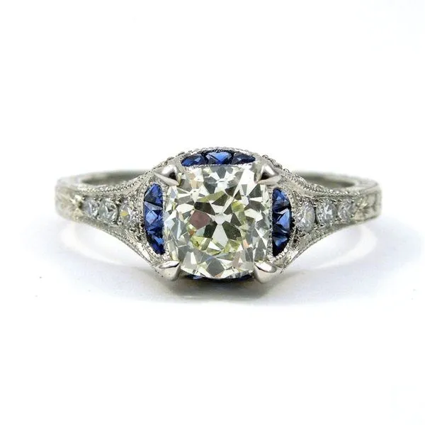 Vintage Old Mine Cut Sapphire and Diamond Engagement Ring Joint Venture Jewelry Cary, NC