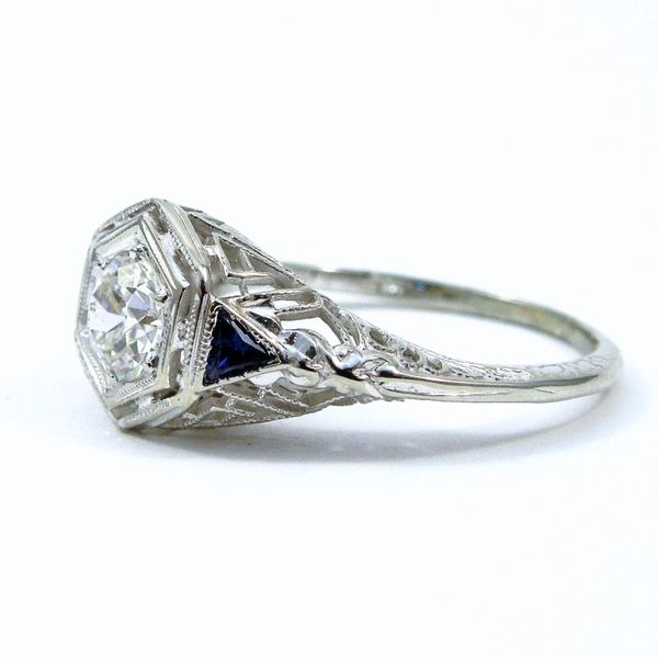 Vintage Diamond Engagement Ring with Sapphires Image 2 Joint Venture Jewelry Cary, NC