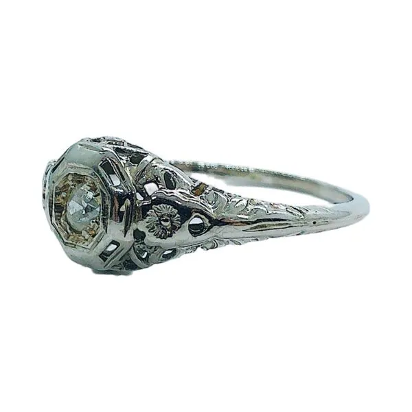 18k White Gold Vintage Art Deco Old Mine Cut Estate Diamond Ring Image 2 Joint Venture Jewelry Cary, NC