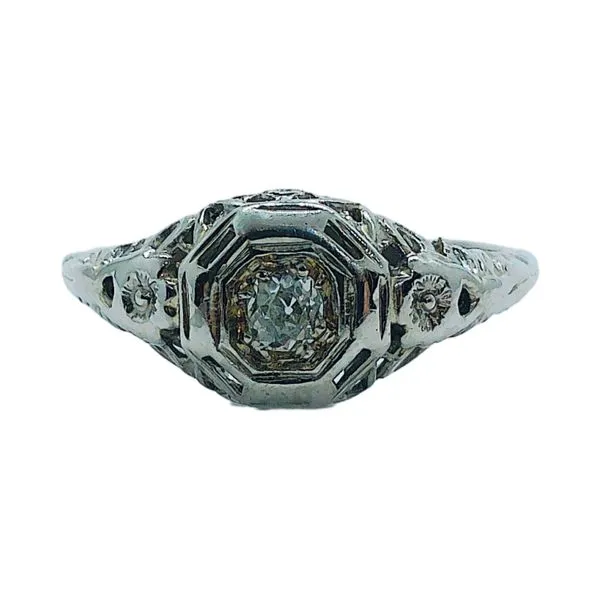 18k White Gold Vintage Art Deco Old Mine Cut Estate Diamond Ring Joint Venture Jewelry Cary, NC