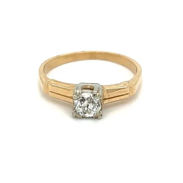 14k Yellow Gold Art Deco Old European Cut Estate Diamond Solitaire Ring Joint Venture Jewelry Cary, NC