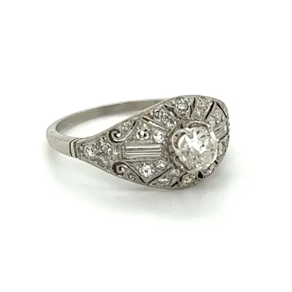 Platinum Art Deco .42 Carat Old Mine Cut Diamond Ring Image 2 Joint Venture Jewelry Cary, NC