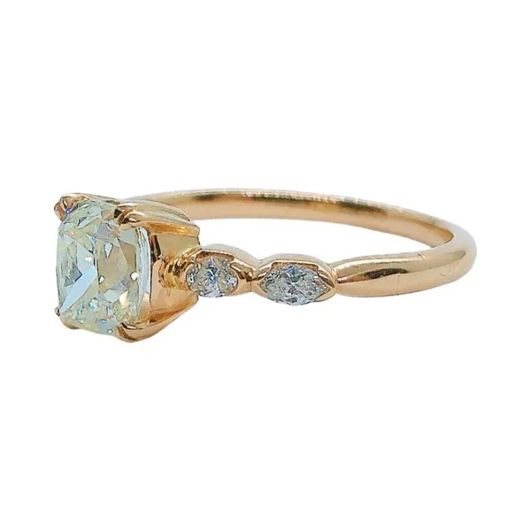 18K Rose Gold Cushion Old Mine Cut Diamond Engagement Ring with Marquise Accents Image 2 Joint Venture Jewelry Cary, NC