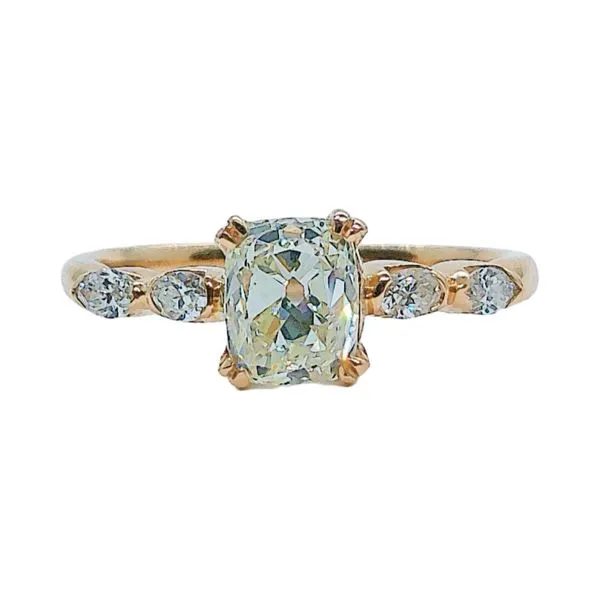 18K Rose Gold Cushion Old Mine Cut Diamond Engagement Ring with Marquise Accents Joint Venture Jewelry Cary, NC