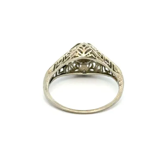 14K White Gold Art Deco European Cut Diamond & Synthetic Sapphire Engagement Ring Image 3 Joint Venture Jewelry Cary, NC