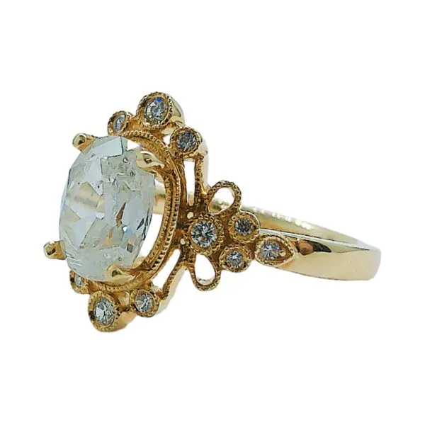 14K Yellow Gold 1.57 CT I1, I–J Oval Old Mine Cut Vintage Diamond Ring with 0.10 CTW Accent Diamonds Image 2 Joint Venture Jewelry Cary, NC