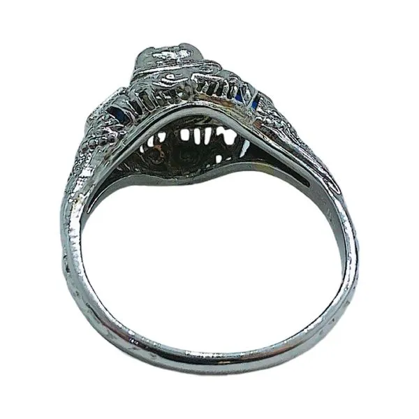 18K White Gold Art Deco 0.59ct Diamond & Sapphire Engagement Ring Image 3 Joint Venture Jewelry Cary, NC