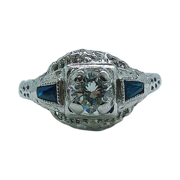 18K White Gold Art Deco 0.59ct Diamond & Sapphire Engagement Ring Joint Venture Jewelry Cary, NC