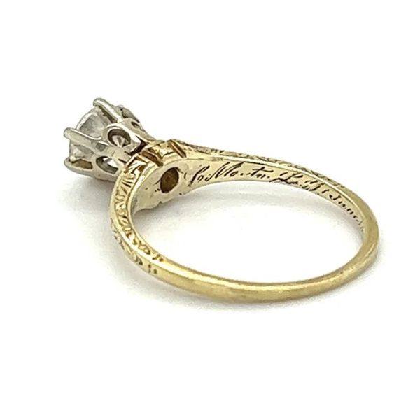 14K Yellow Gold Antique 0.50 Carat OEC Transitional Diamond Engraved Solitaire Ring Image 3 Joint Venture Jewelry Cary, NC